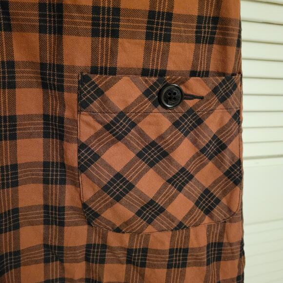 Ben Shermen Short Sleeve Mini Plaid Shift Dress Rustic Brown Black Womens Medium - Picture 4 of 9
